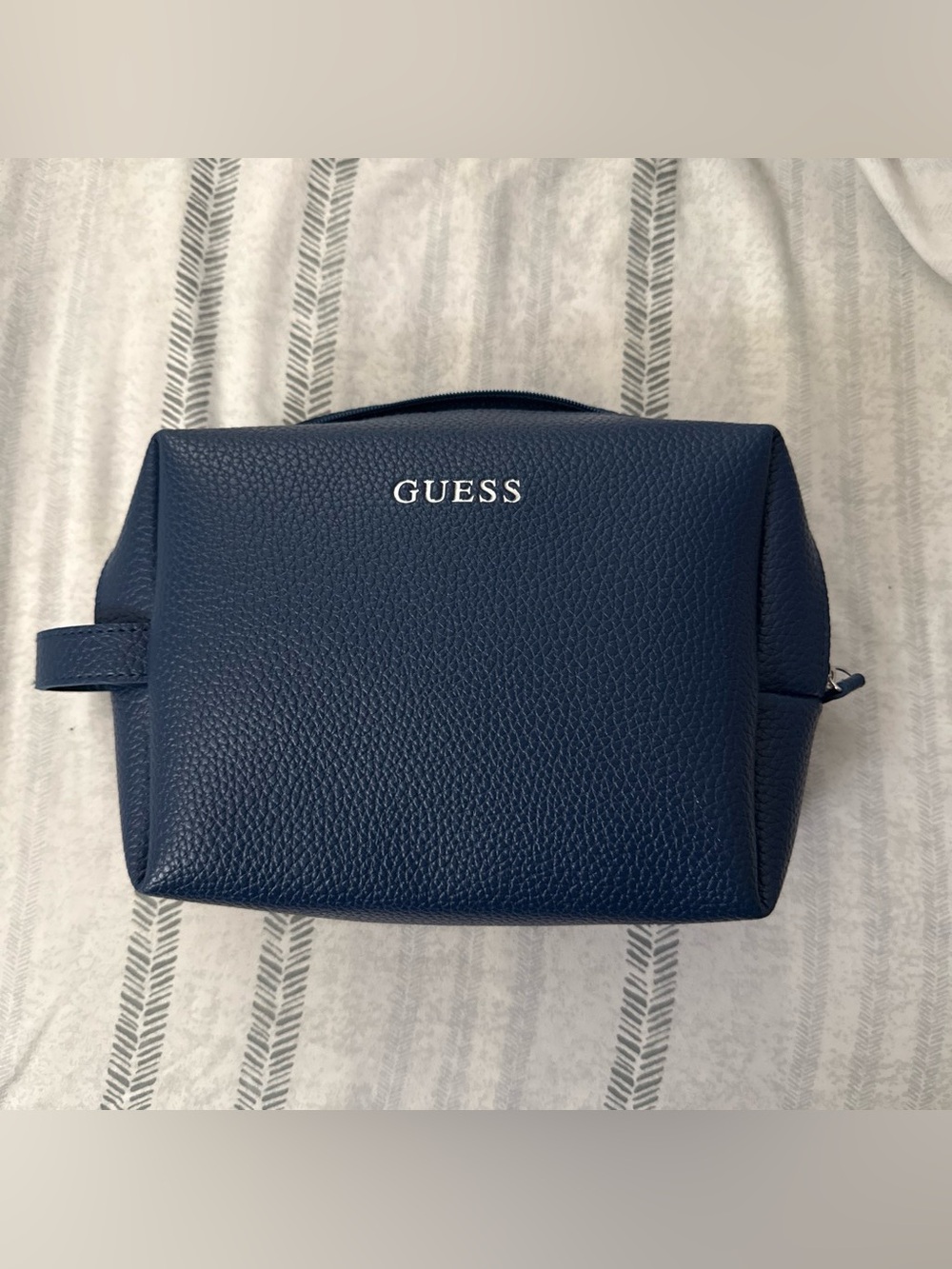 GUESS Dark Blue Pebbled Leather Travel Pouch